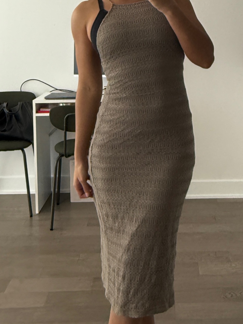 Bershka Taupe Knit Halter Midi Dress